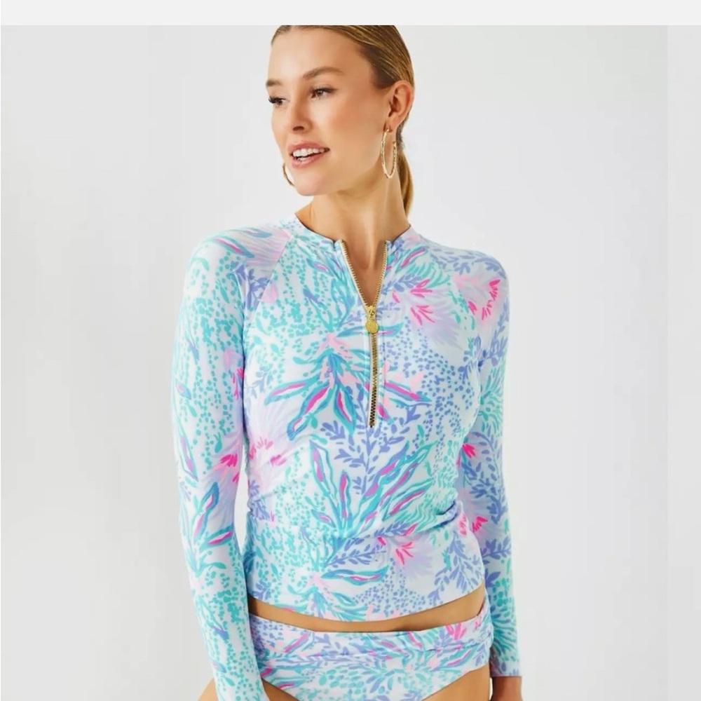 Lilly Pulitzer Nayte Rash Guard Top Via Del Mar Size 6